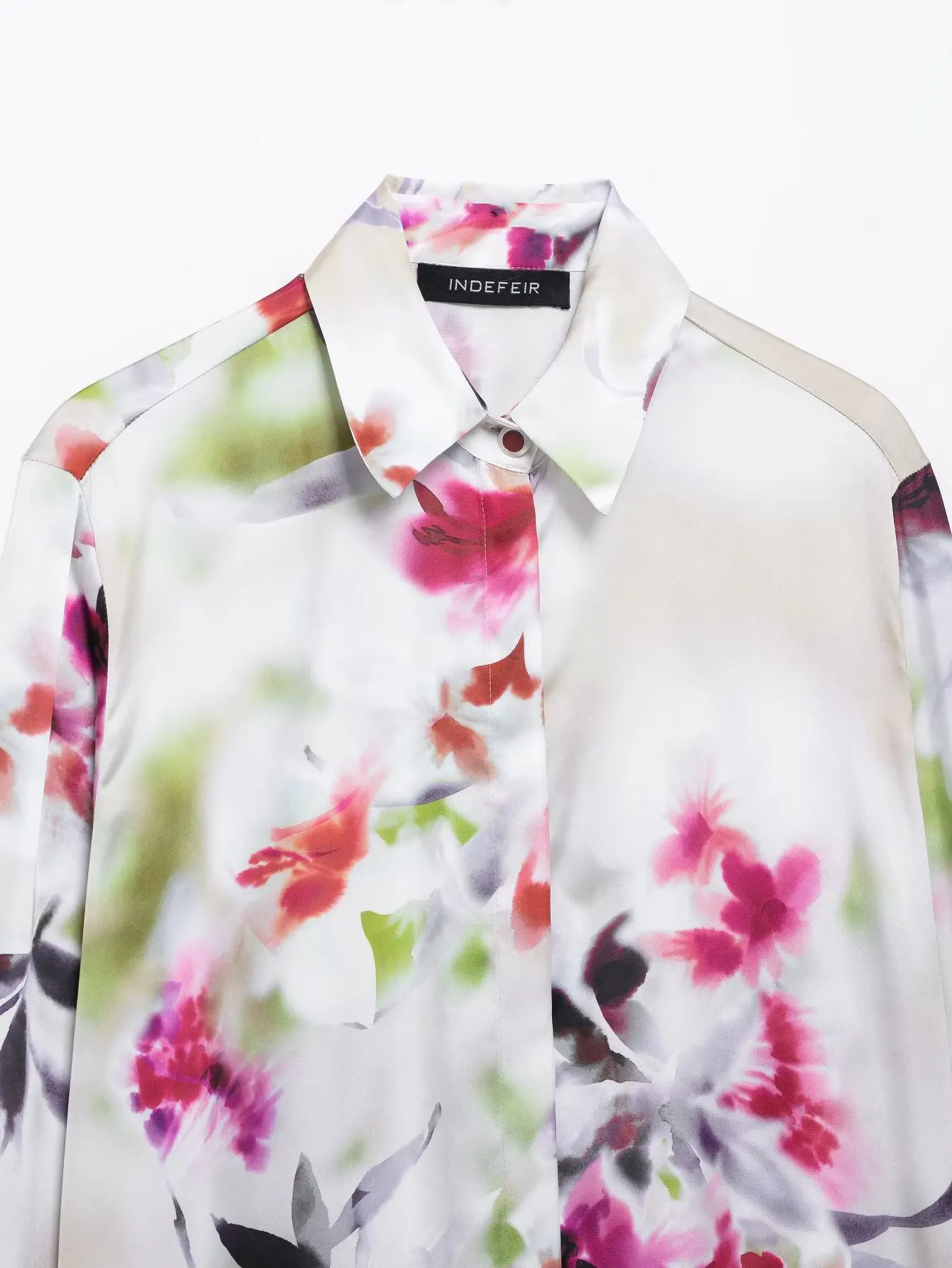 KONDALA 가을 여성 로맨틱 플라워 셔츠 프린트 새틴 버튼 셔츠 2025 봄 휴가 캐주얼 셔츠 우아한 여성 셔츠