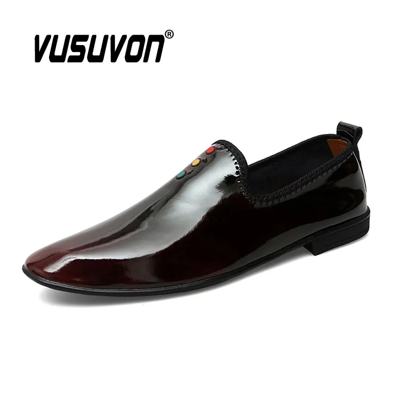 Men Dress Shoes Spring Autumn Slip on Patent Leather Male Pointed Toe Women Formal Large Size Flats Soft Luxury Fashion Loafers