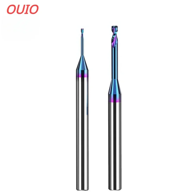 OUIO HRC65 4 Flutes Deep Groove Tungsten Carbide End Mills Long Neck Milling Cutters CNC End Mill For Steel Extra Long Flute