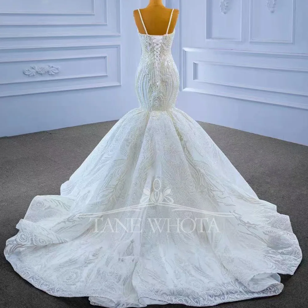 Princess Style Lace Up Back Bridal Dress Spaghetti Straps Beaded Wedding Gown Sexy Customized Classic Luxury For Women