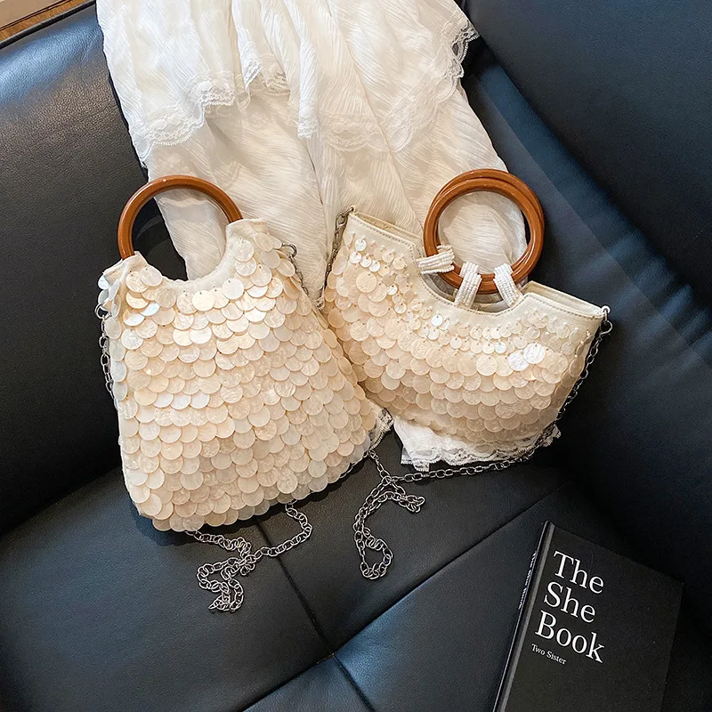 

Bohemian Handmade Shell Evening Clutch - Luxury Adjustable Tote Purse for Women, Unique Dinner Party Bag with Detachable Strap