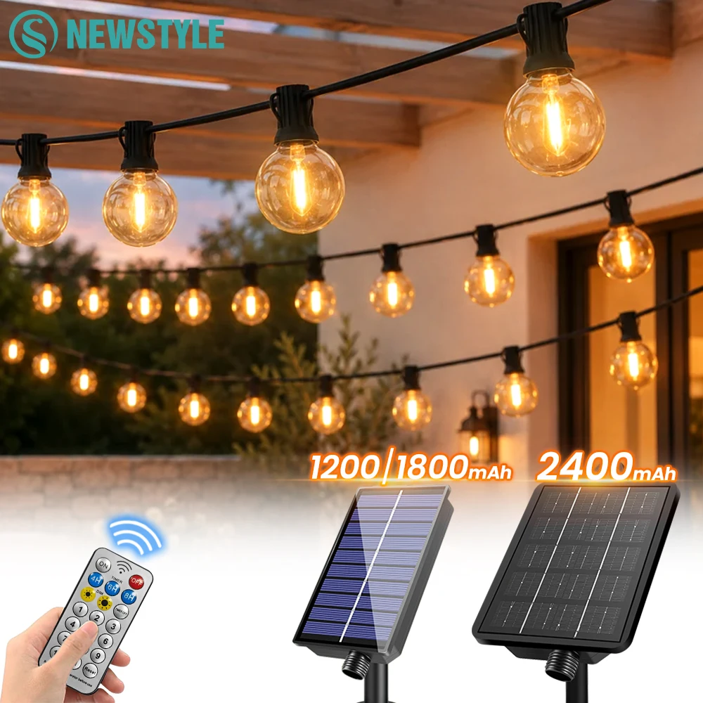 Image of G40 Solar-Lichterkette für den Außenbereich, wasserdicht, solarbetrieben, mit Fernbedienung, 3 Lichtmodi, dimmbare Terrassenbeleuchtung für große Hinterhöfe, Gartenpartys, Dekoration.