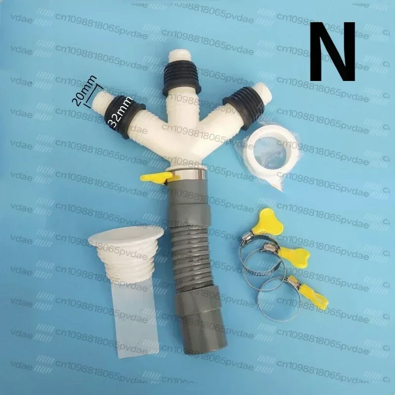 Image of Waschmaschinen-Auslassschlauchadapter, Einlassrohrverbinder, Abfluss-T-Stück, Verteiler, Abflussschlauchkupplung