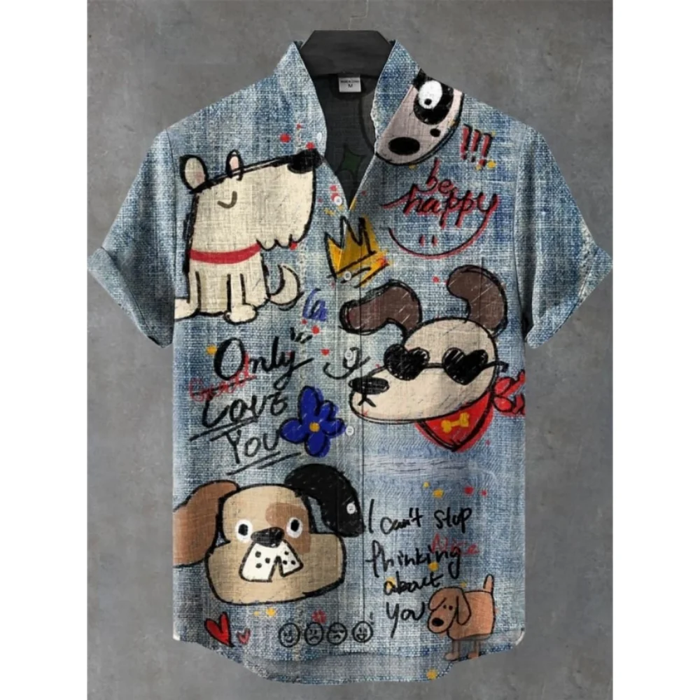 

Men's Comfortable Summer Fashion Print Button-Up Shirt Casual Linen Short Sleeve Top