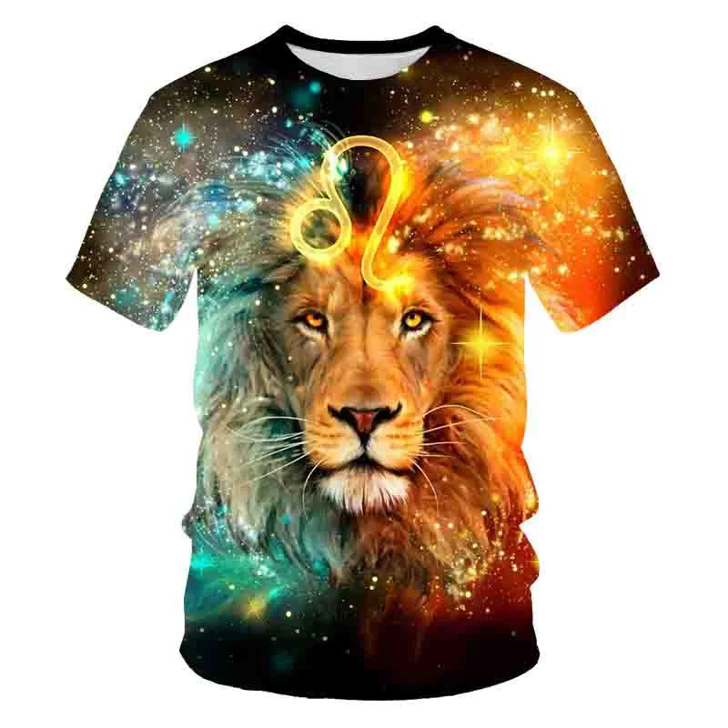

2025 Summer New Men's T-Shirt - Cross-border Style, 3D Digital Printed Lion & Tiger Patterns, Short Sleeve Top.