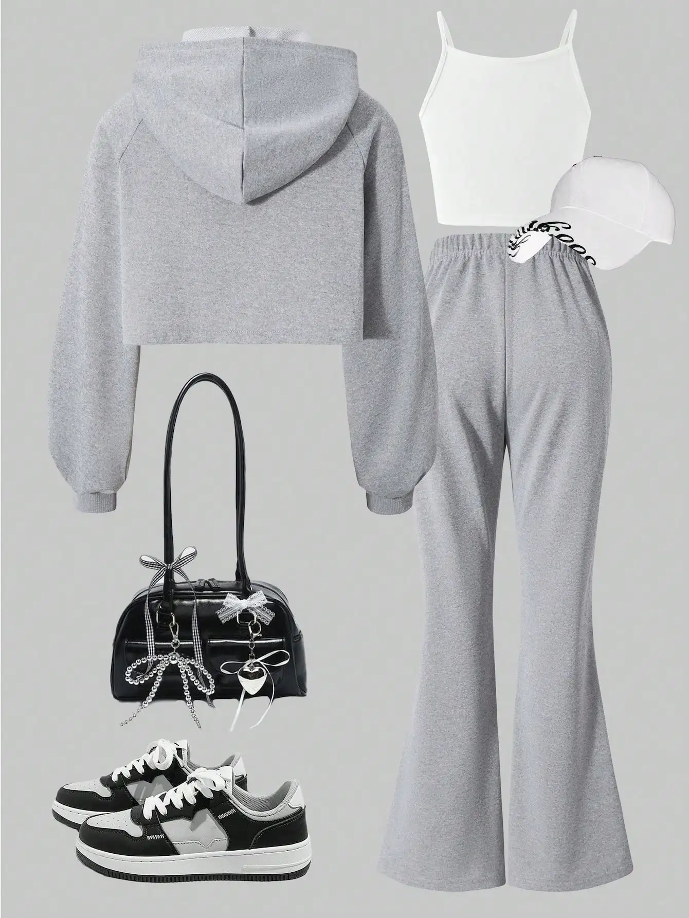 Girls' fashionable wide leg pants for spring and autumn, girls' outdoor casual letter hooded sweatshirt top vest
