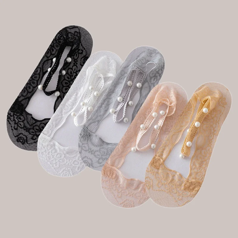 Calcetines cortos transpirables de algodón transparente para mujer, medias tobilleras de malla con encaje, alta calidad, 5/10 pares