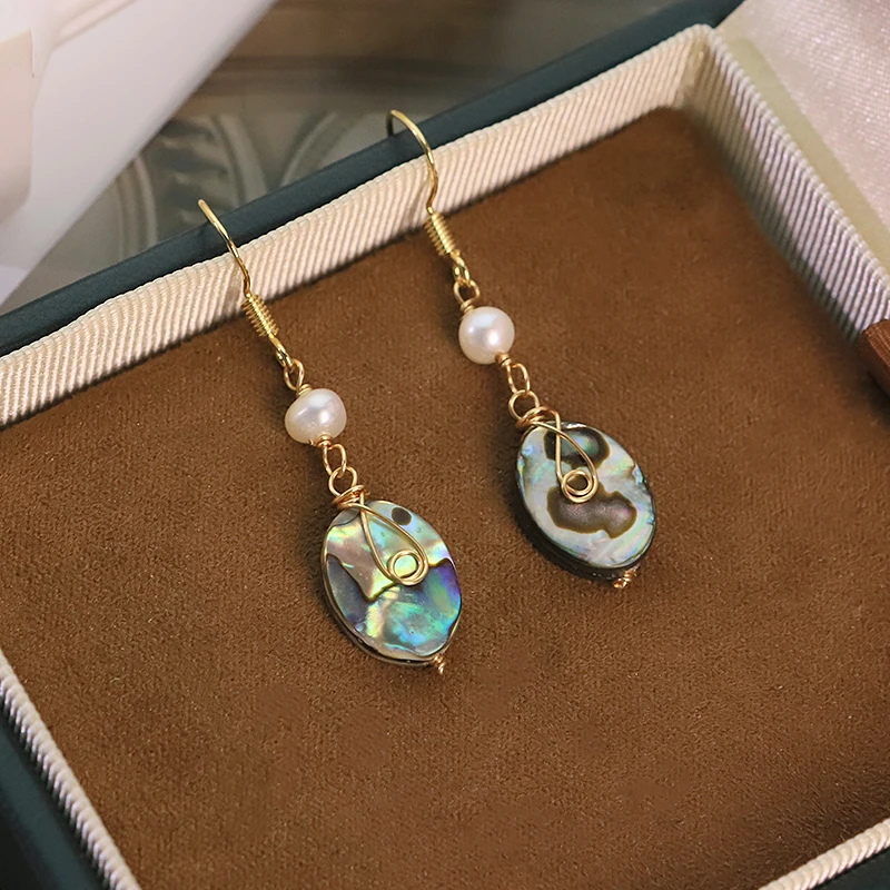 Natural Freshwater Pearl Abalone Shell Dangle Earrings for Women Daily Office Banquet Vintage Pearl  Earrings Fashion Jewelry