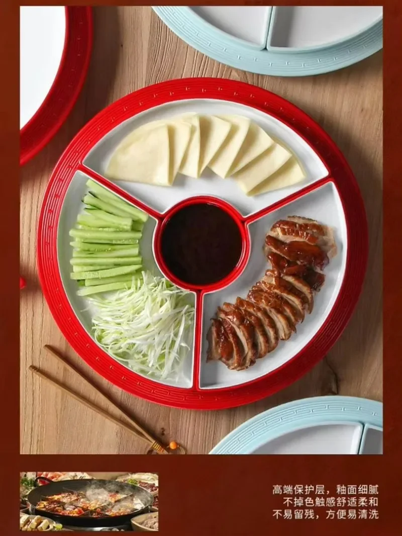 Tableware Three-grid Dish Grid Plate Braised Braised Vegetables Braised Cold Dishes Cold Dishes Platter Plate CombinationX9 4