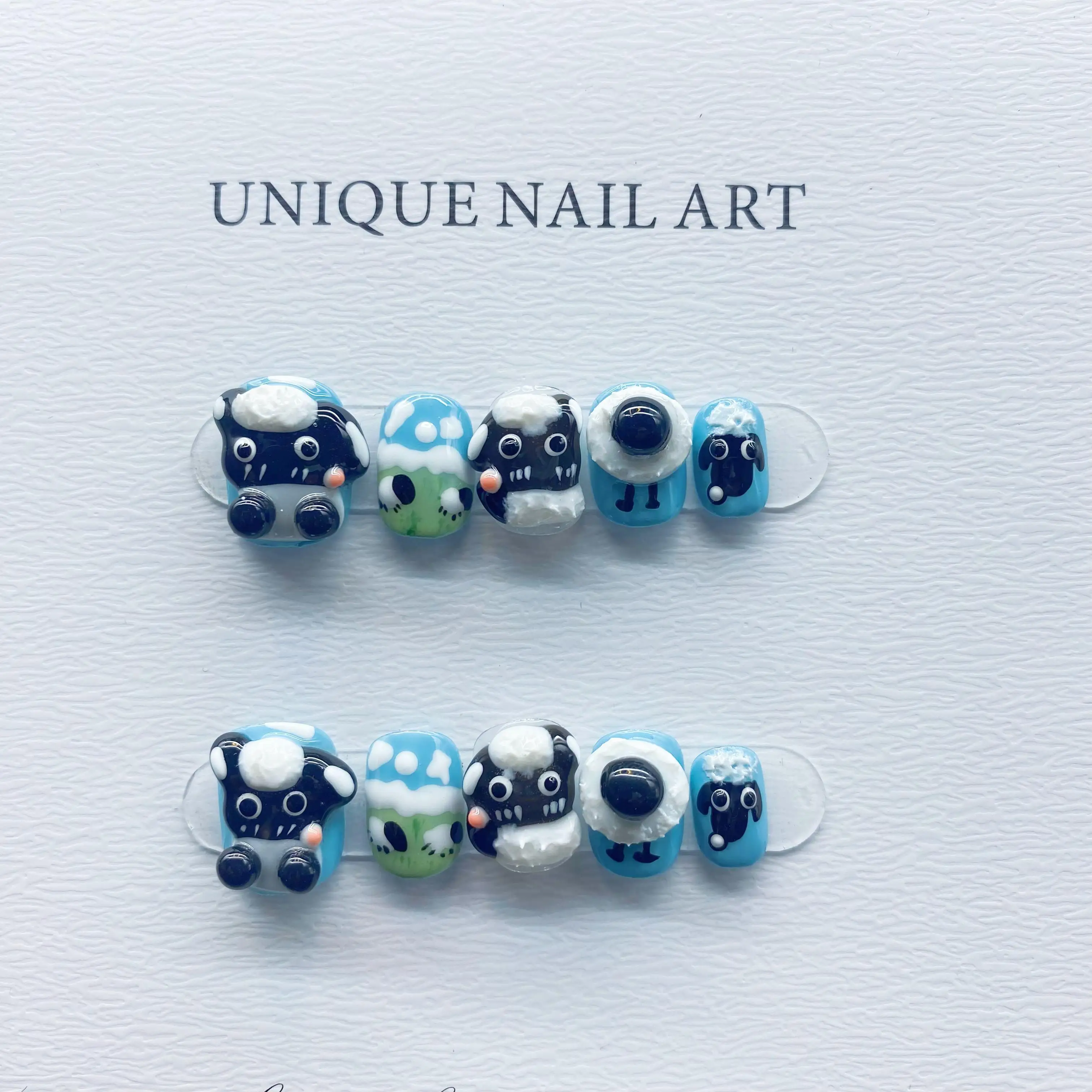 Wholesale Cute Zodiac Sheep Hand-Sculpted Carving Detachable High-Quality Whitening Handmade Press On Nails.No.D137