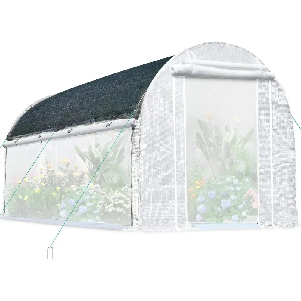 

Upgraded 15x6.6x6.6FT Walk-in Greenhouse w/ Full Screen Mesh, Outdoor Galvanized Steel Frame&Screen Door Window Tunnel