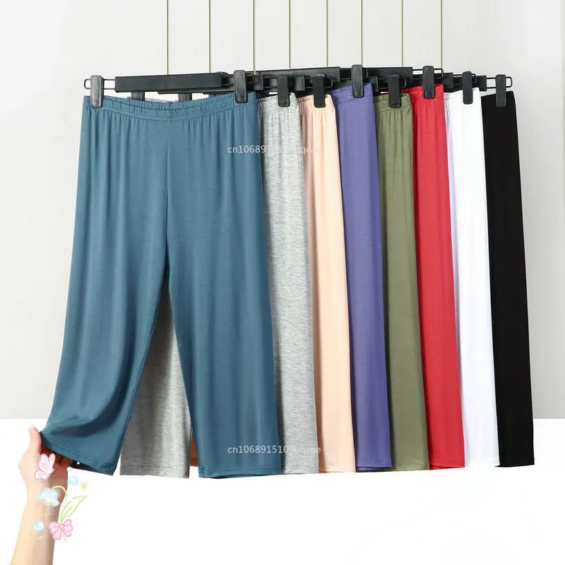 XL To 8XL Summer Modal Leggings Calf Length High Waist Large Size Stretch Casual Slimming Basic Short Pants Sleep Pants