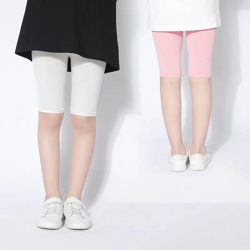 Girls Pants Fifth Shorts Soft Elastic Kids Leggings Knee Length Children Skinny Pant Solid Color 2-12Y Cropped Bottoms Leggings