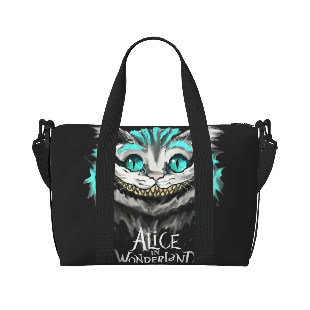 

Custom Cheshire Cat Beach Tote Bag for Women We're All Mad Here Smile Big Compartment Gym Beach Travel Bags