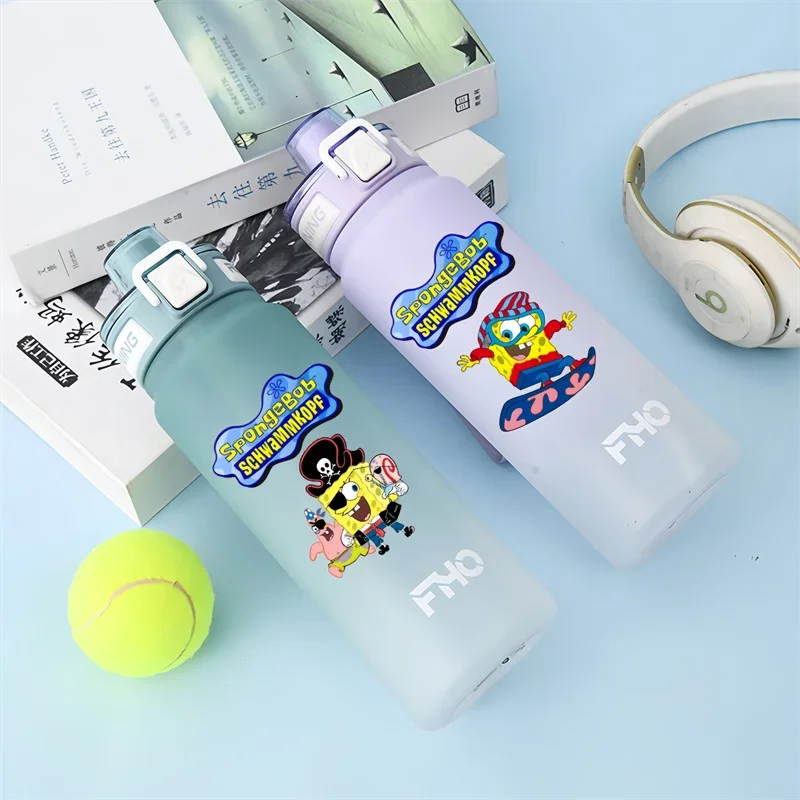 SpongeBob SquarePants 750ml Plastic Anti-drip Water Bottle for Fitness and Sports Drinking  Large Capacity for Children Students