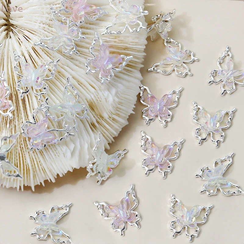 [L&P] فراشة مزدوجة مسمار الفن سحر ثلاثية الأبعاد سبيكة أورورا الجليد فراشة مسمار الزينة الراين DIY بها بنفسك مجوهرات اكسسوارات
