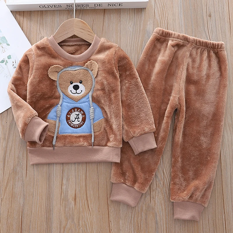 

Baby Boys Girls Velvet Warm Bear Clothing Sets Winter T Shirt Hoody Outerwear Jackets Coat Pants Children Kids Clothes Sets