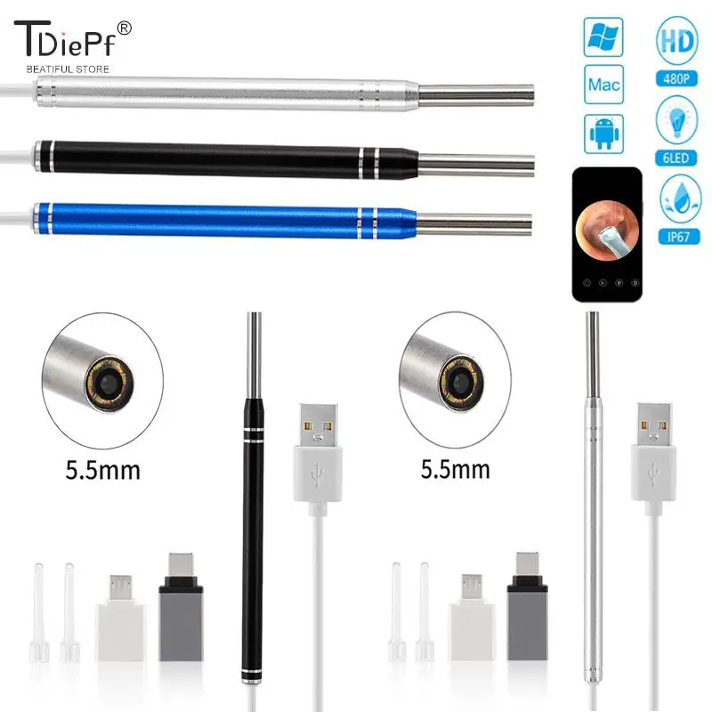 1Set Smart Visual Ear Endoscope Earpick Endoscope Spoon Ear Cleaner Camera Otoscope Ear Wax Remover Earwax Removal Tool Ear Care