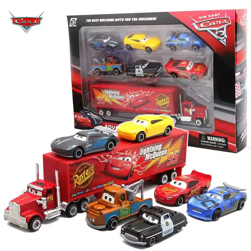 

New 7pcs Disney Pixar Cars 3 Toy Figures Lightning Mcqueen Jackson 1:55 Diecast Metal Car Model Box Set Car Toys Kids Gift