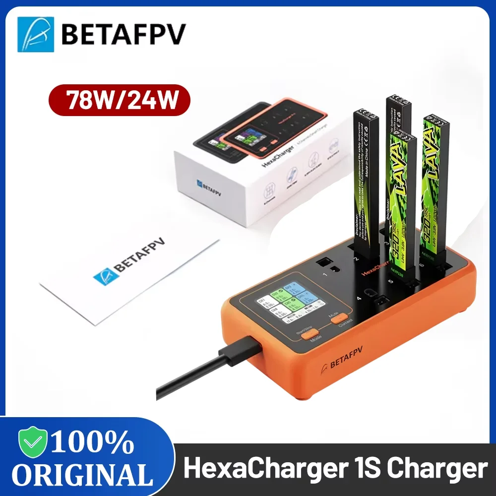 2026 Upgrate BETAFPV HexaCharger 1S Charger BT2.0/PH2.0 Ports 24W Max/ 78W Max for LiPo/LiHV 1S Whoop Battery LAVA II 1S Battery