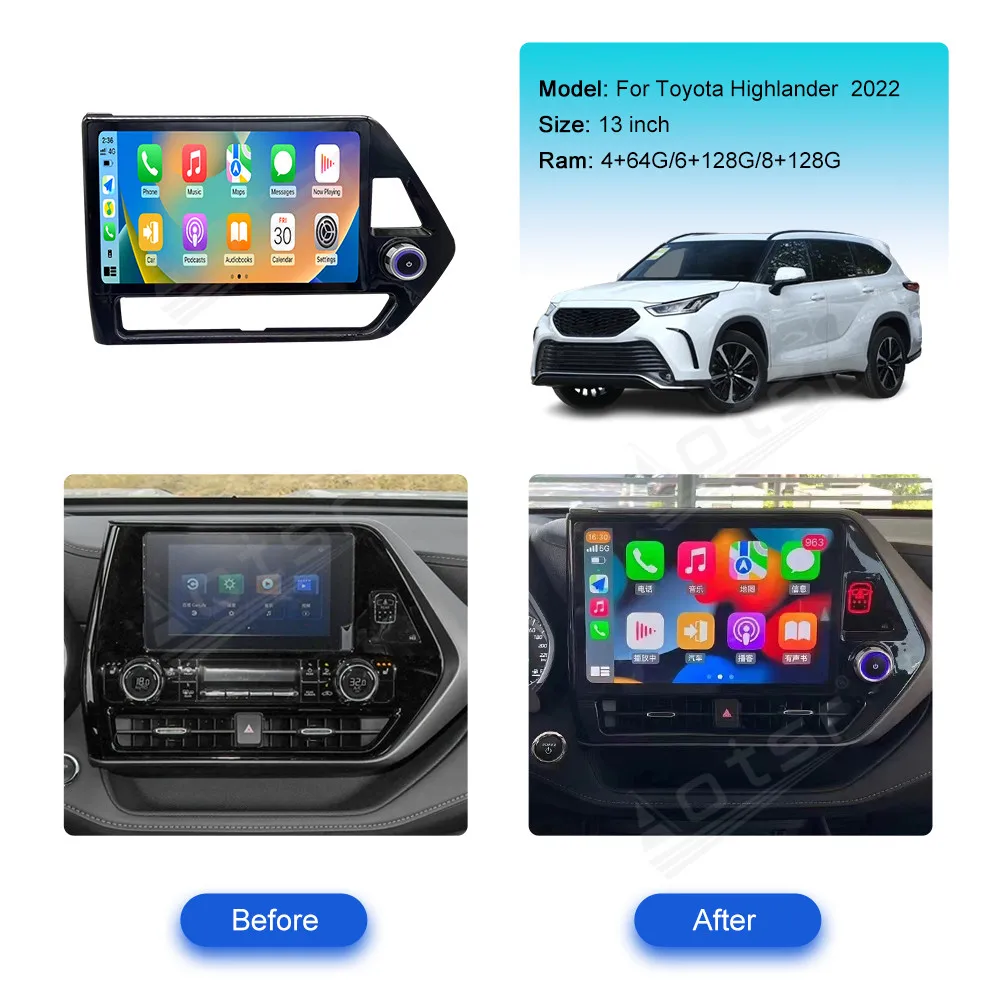 13''Navigation 8 core Carplay For Toyota Highlander Crown Kluger 2022  Multimedia Player Android 11 Auto GPS Navi Wireless  Head