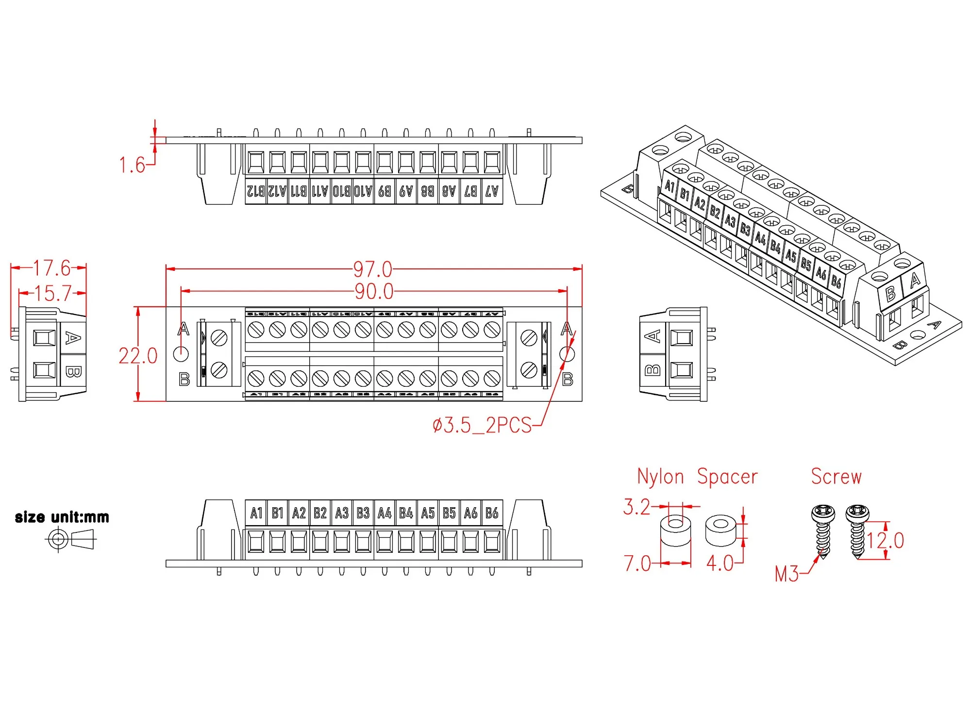 OONO 16Amp 48V 2x12 Position Terminal Block Distribution Module