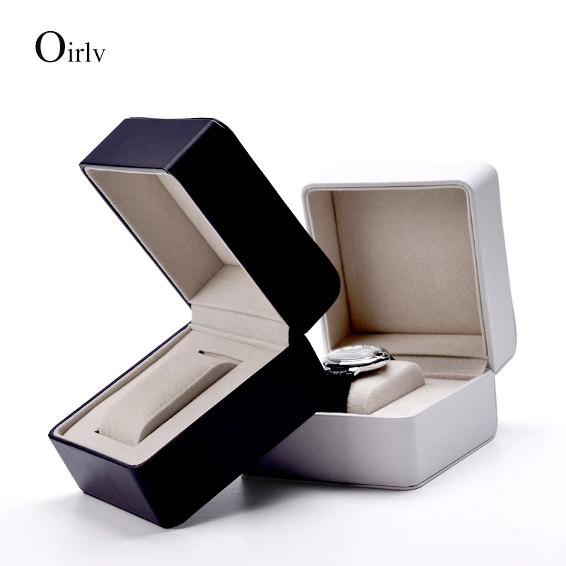 Oirlv Fashion PU Leather Wristwatch Display Case Organizer for Men and Women Black Single Watch Gift Box