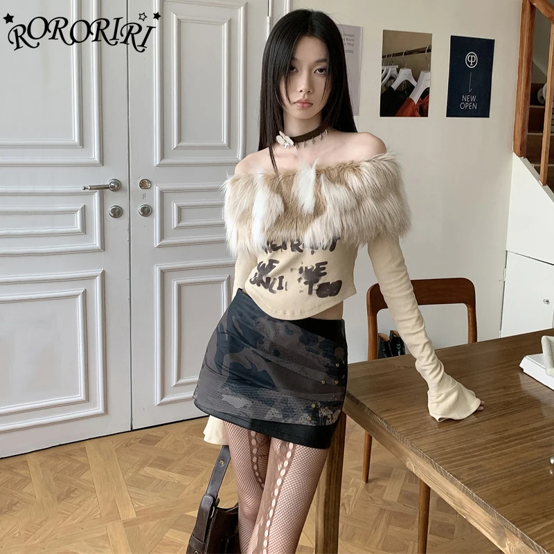 

RORORIRI Punk Studded Camouflage Spliced Leather Mini Skirt Women Low Waist A-line Bodycon Skirt Steampunk Vintage Y2k Clothes