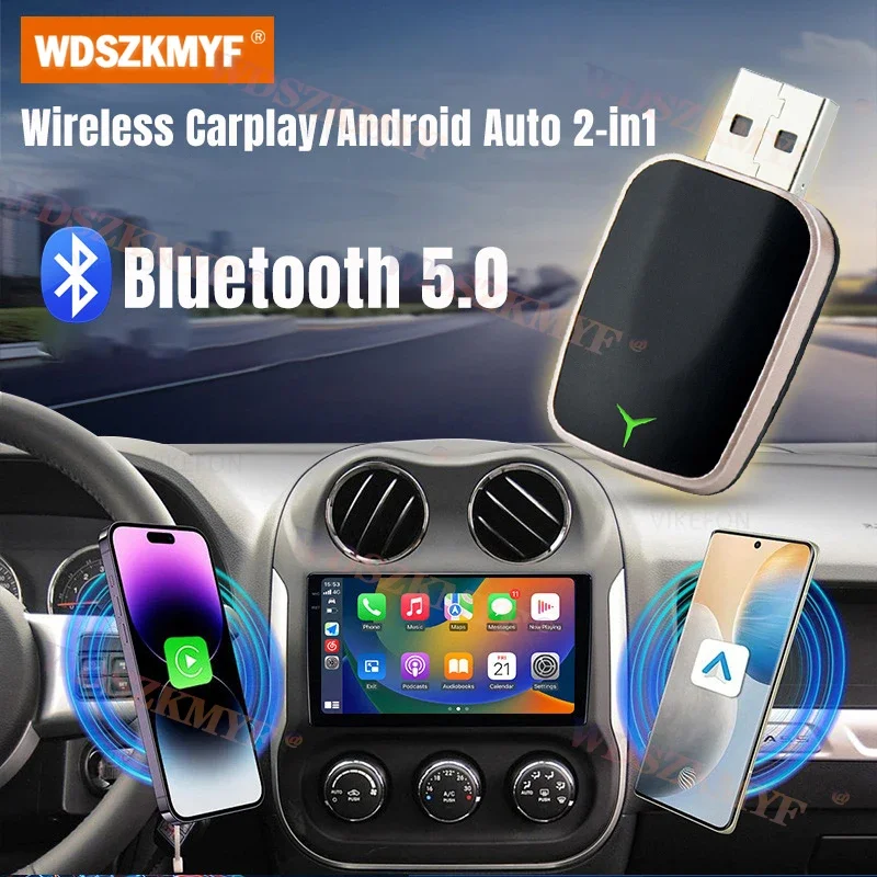 

2025 НОВЫЙ 2 в 1 беспроводной Carplay AI Box Android Auto Plug and Play Подходит для преобразования оригинального автомобильного проводного Carplay к беспроводному устройству