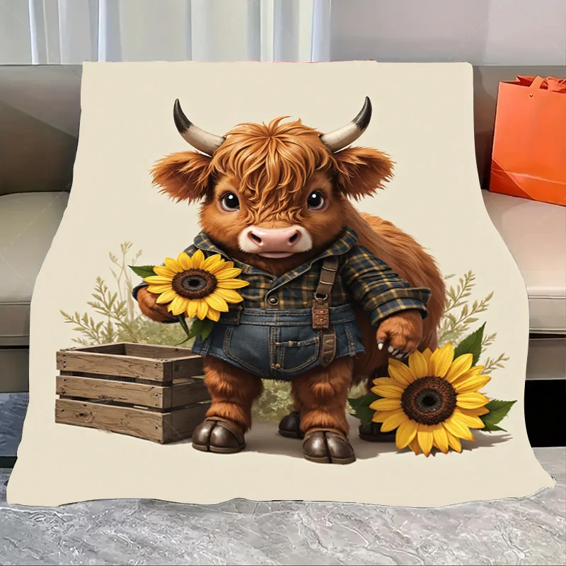 

1 шт. фланелевое одеяло милая горная корова с подсолнухами уютное клетчатое одеяло для декора фермерского дома