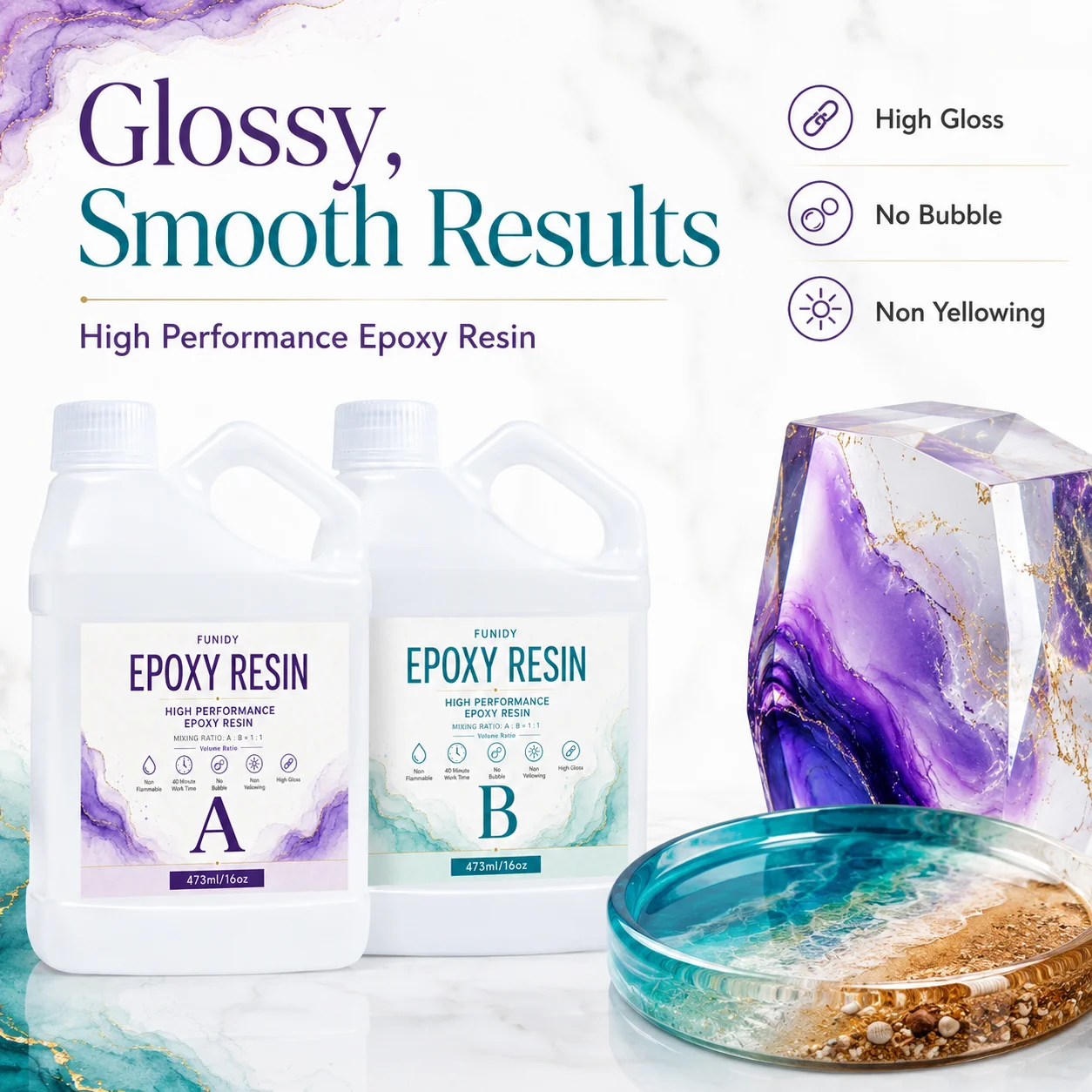 Resin Art Alcohol Ink - エポキシ樹脂キット - テーブルトップ、アート＆クラフト、キャスティング、ジュエリー製作、コーティング用 - マイカパウダー、モールド、アルコールインクと併用。