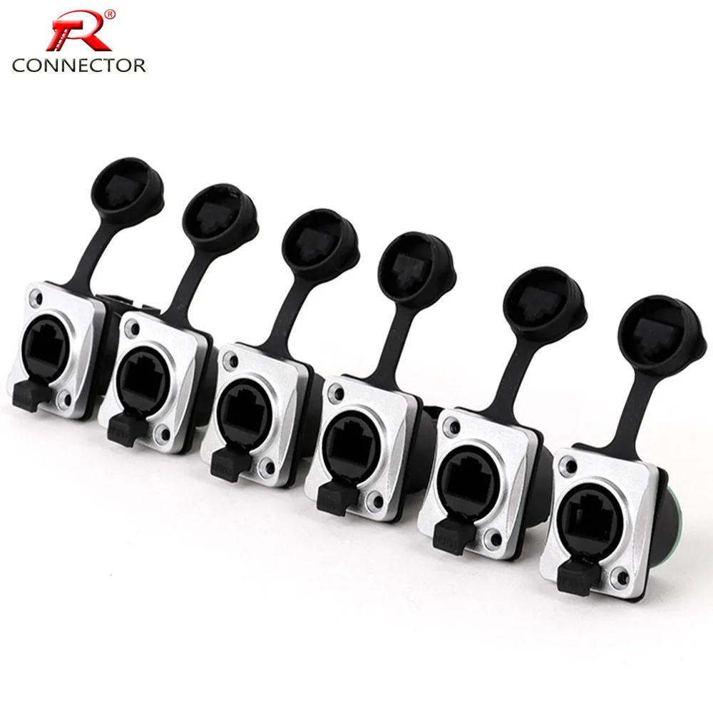 1pc RJ45 Ethernet CAT5 Interface Female LAN Module Panel Mount Coupler IP65 Waterproof Connector Socket with DustCap