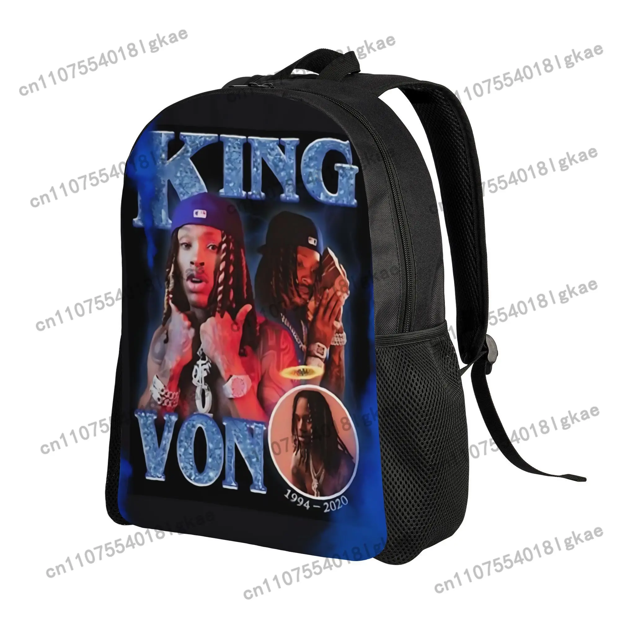 ZLIENSZUS 's King Von Tribute Backpack - Rapper-Inspired Logo & Photo Print, Iconic Outfit Design ( & Dreadlocks), Casual /Colle