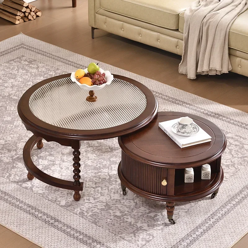French medieval solid wood size combination round coffee table living room TV cabinet coffee table