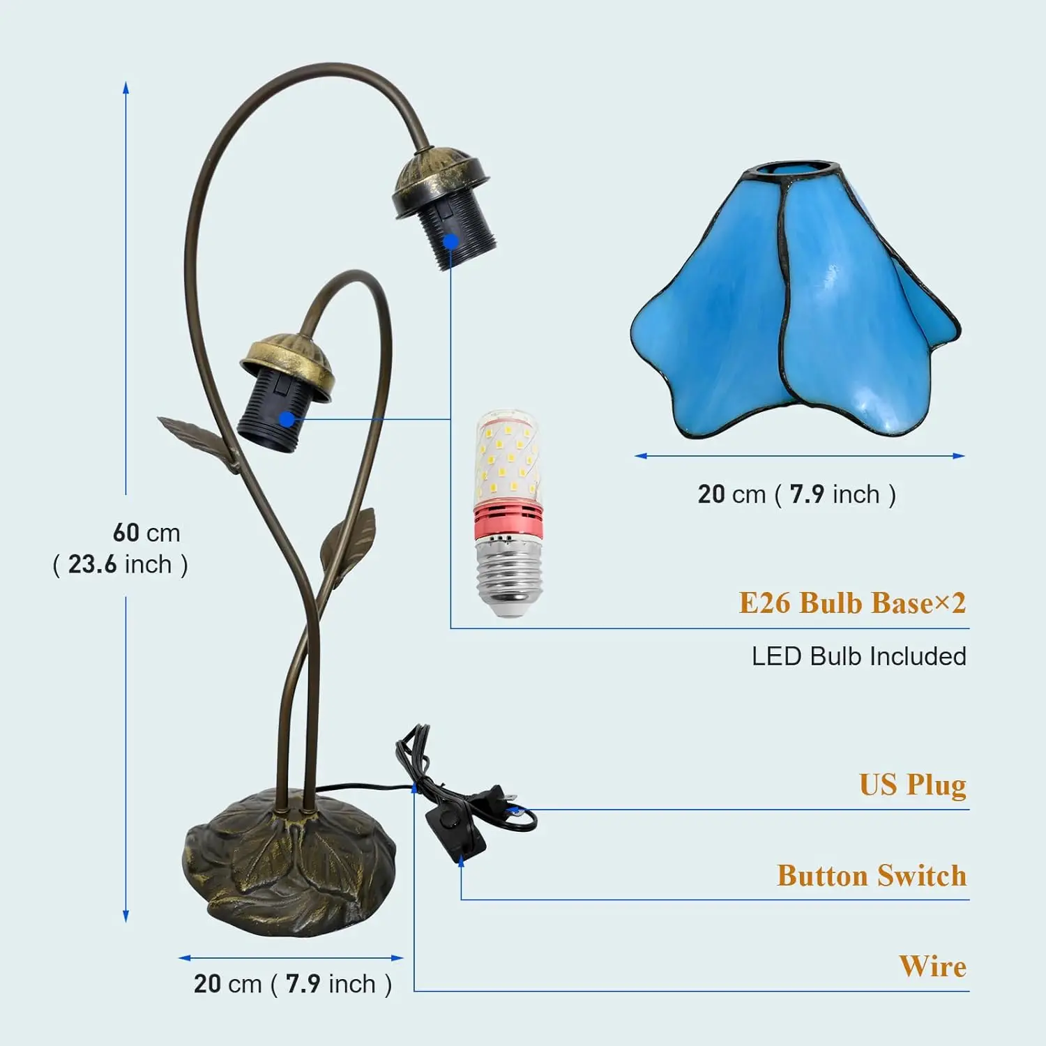Stained glass lamp, Tiffany style lily desk lamp, modern European design with dome lampshade bedside table, desk lamp learning