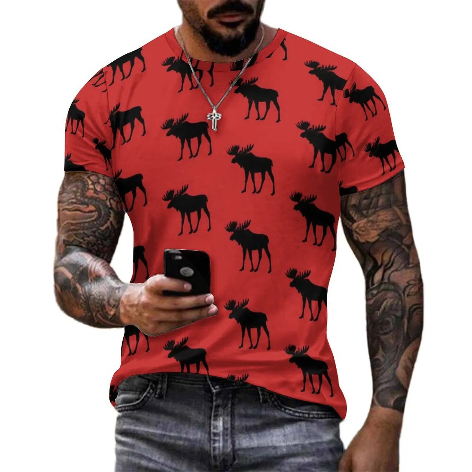Men Silhouette Antler Deer T Shirt Animal Hunting Trending T-Shirts Short Sleeve Custom Tshirt Dropshipping Summer Oversize Tees