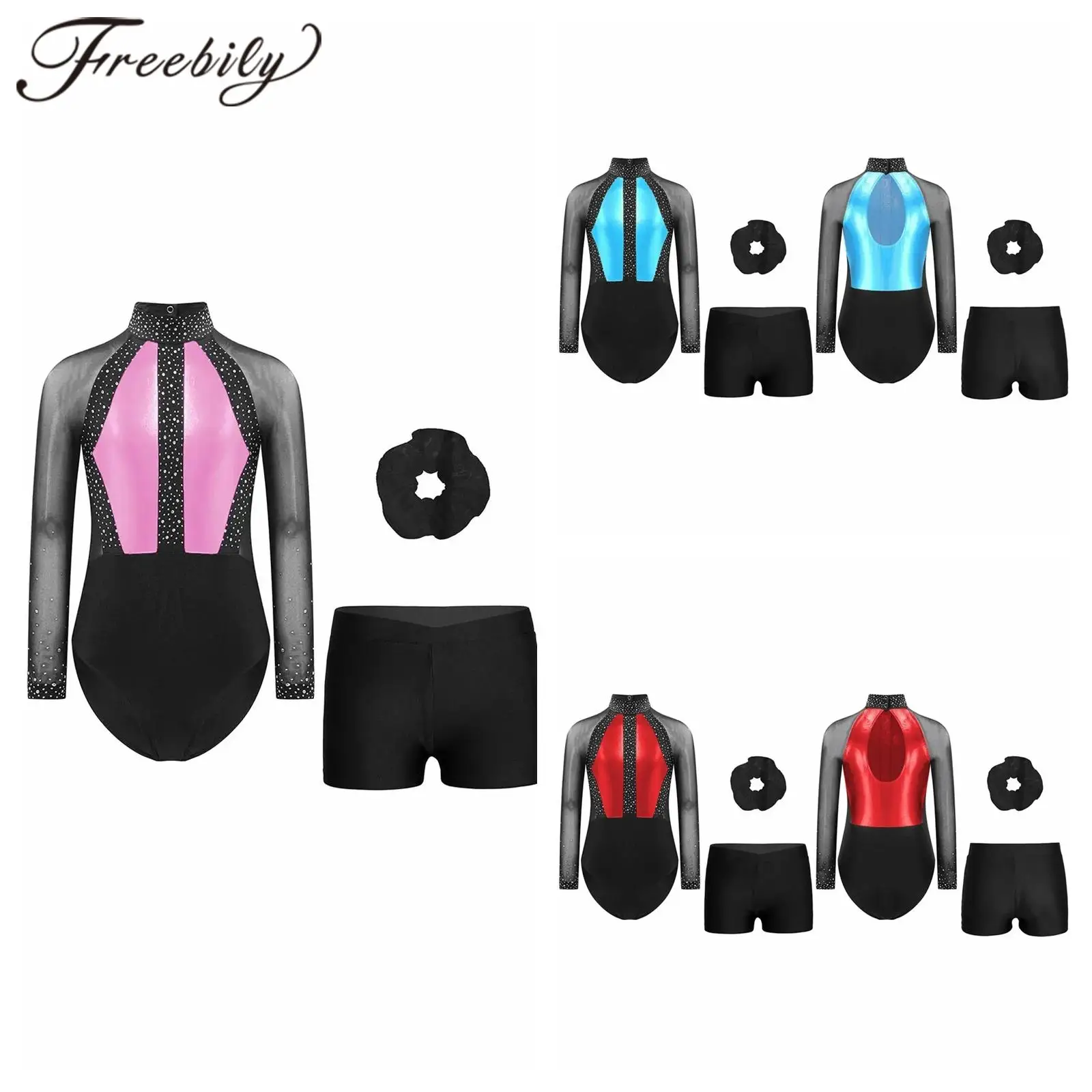 

Kids Artistic Gymnastic Leotard for Girl Teens Long Sleeve Skating Jumpsuit with Shorts Set Children Ballet Dance Outfits