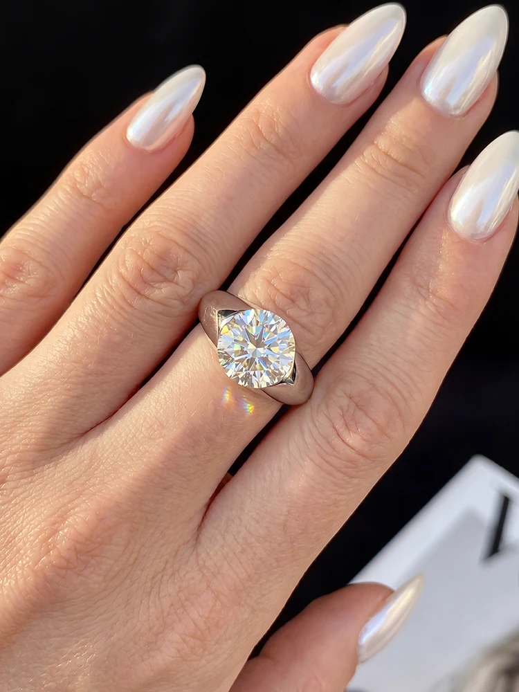 Klassische 2CT Mode Echte Runde Moissanit-Diamant-Verlobungsringe für Frauen Jubiläum Hochzeit Luxuriöser Eleganter Schmuck – Detail 2