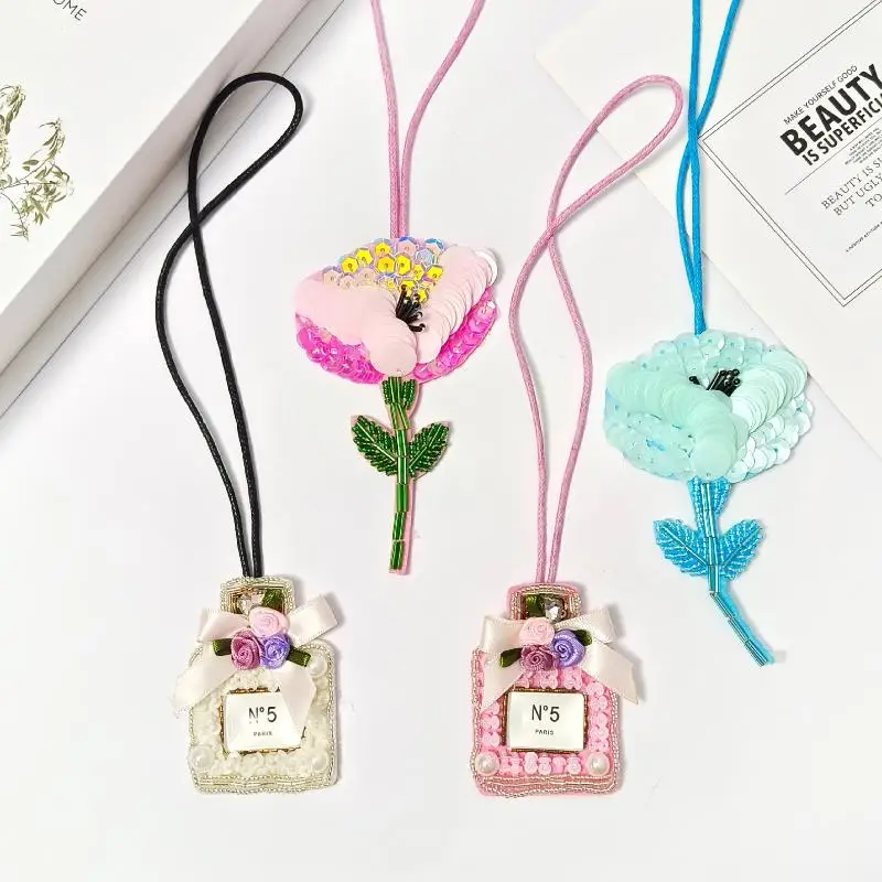 

Духи с блестками и жемчугом, 3D цветы, нашивка, кулон, ремешок, аппликация из бисера для украшения сумки «сделай сам»