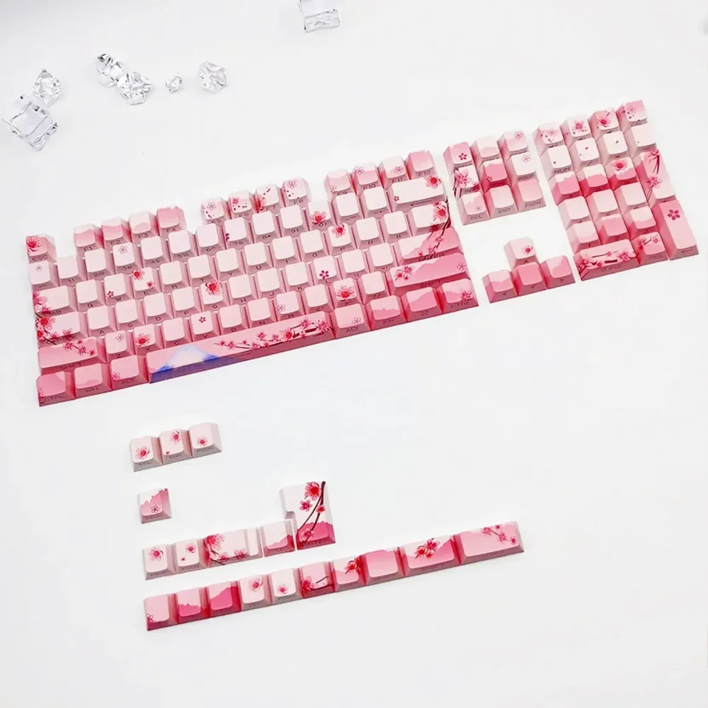 

Sakura Keycaps PBT 127 Keys Side Engraved Translucent Pink for 60/64/84/98/108 Mechanical Keyboard Accessories