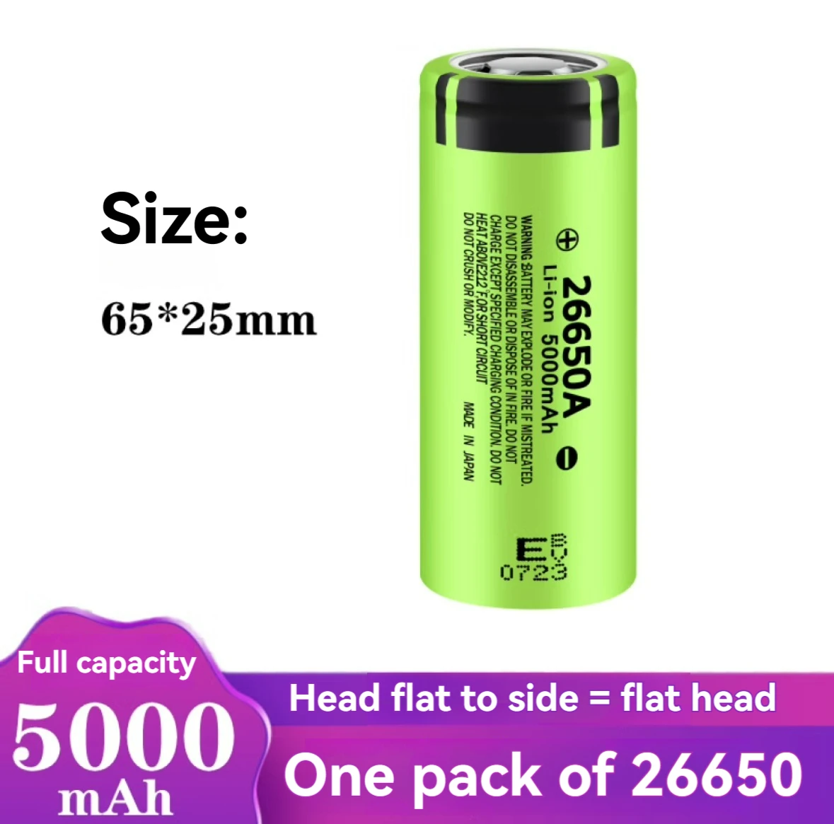 New Panasonic original 26650 20A rechargeable lithium battery 26650A, 3.7V 5000mAh suitable for flashlights