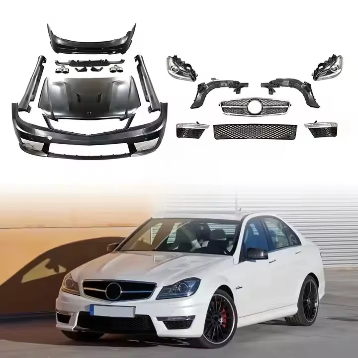 For Mercedes Benz Facelift C63 Wide Bodykit Body Kit Full Set Rear Front Bumper C class