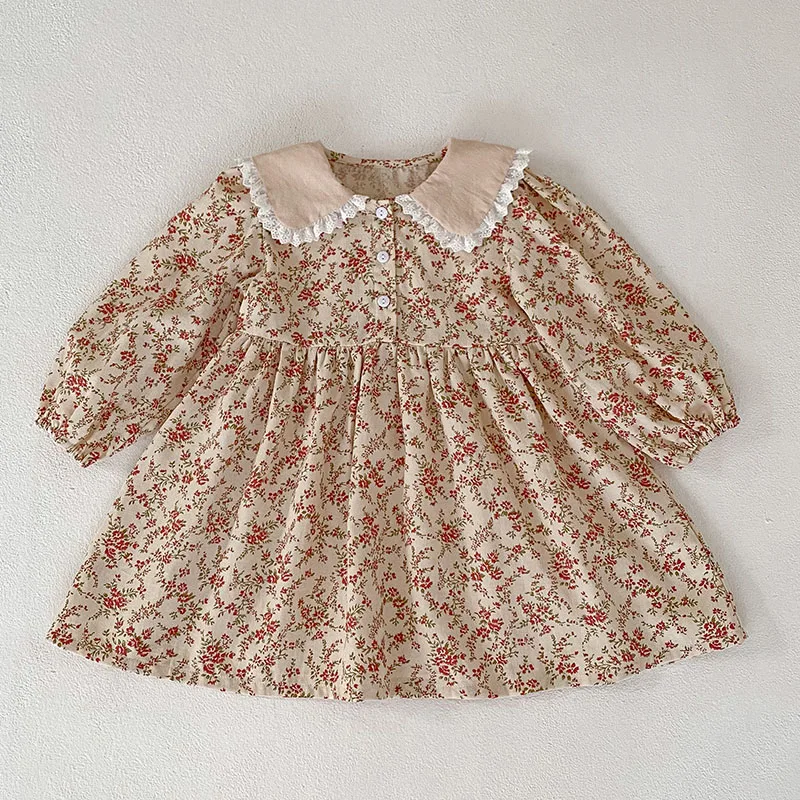 Korean Style Sister Clothes Kids Party Dress Baby Girls Rompers Floral Printing Long Sleeve Autumn Spring Girls Princess Dress