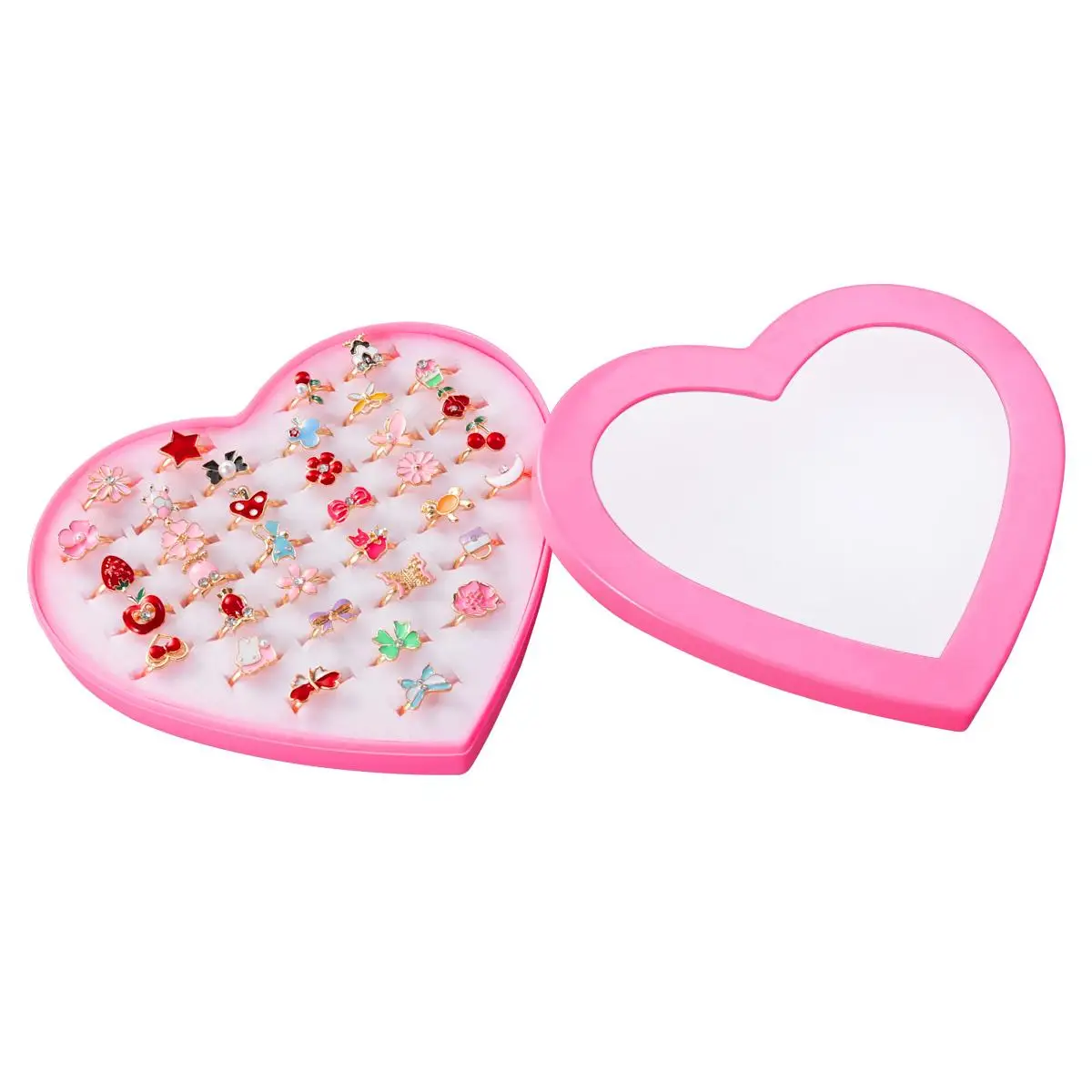 36 peças TOYMYTOYColorful crianças anéis ajustáveis brilho com formato de coração vitrine para crianças lembrancinhas de festa de aniversário