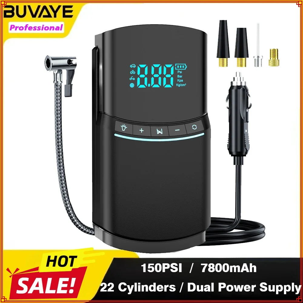 

BUVAYE 150PSI/7800mAh Car Air Pump Digital Auto Inflation 22 Cylinders Dual Power Supply Air Compressor Tire Inflator Tire Pump