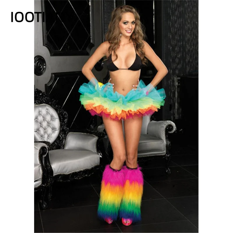 IOOTIANY Women Girls Adult Rainbow Organza Tutu petticoat Club Skirt Sexy Women Fluff Dance Skirt 2024