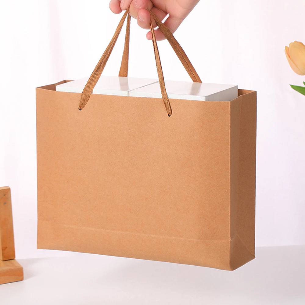 5PCS Big Kraft Paper Bag With Handle Clothing Store Favorite Shopping Bags Wedding Party Birthday Candy Gift Packaging Handbag