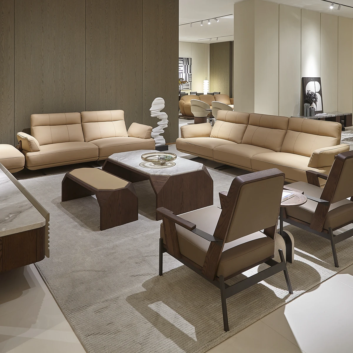 

Кожаный диван-секция класса люкс для гостиной большой виллы, современный деревянный диван, дизайнерский, комфортный, высокого качества.