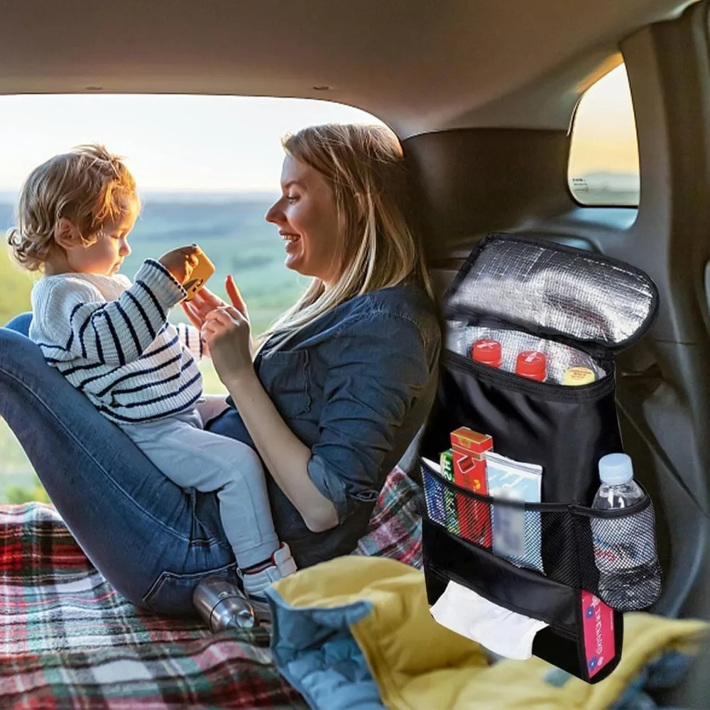 Car Seat Back Organizer Car Seat Back Ice Pack Bag,Insulation Multi-Pocket Storage Bag, Ideal to Store Drinks, Glasses, Keys