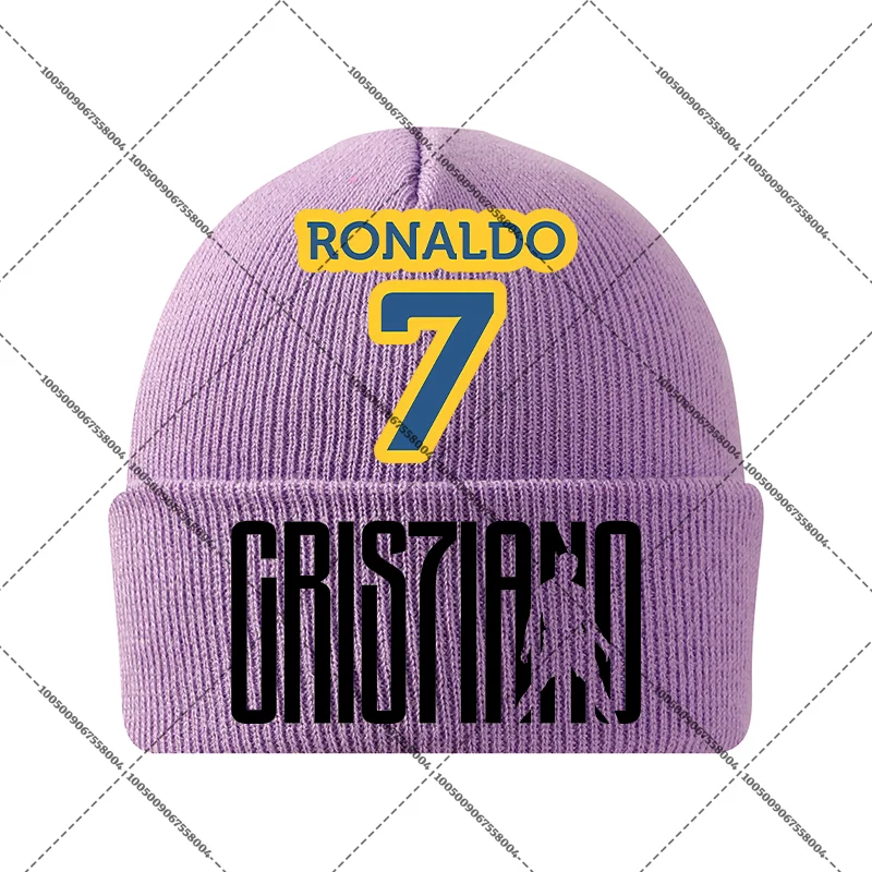 نجم كرة القدم رونالدوس عارضات محبوك قبعة الطفل في الهواء الطلق مصدات الرياح قبعة الكرتون الصوف بونيه شتاء دافئ قبعة CR7 Brimless قبعة صغيرة #2